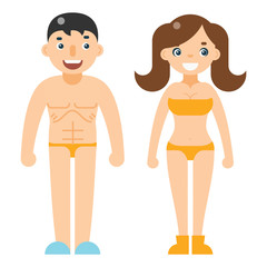 Happy man woman beach dress nude characters isolated flat design vector illustration
