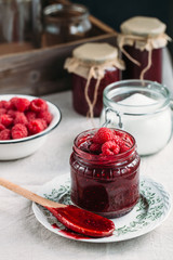Jar of home made raspberry jam