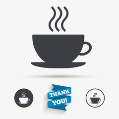 Coffee cup sign icon. Hot coffee button.