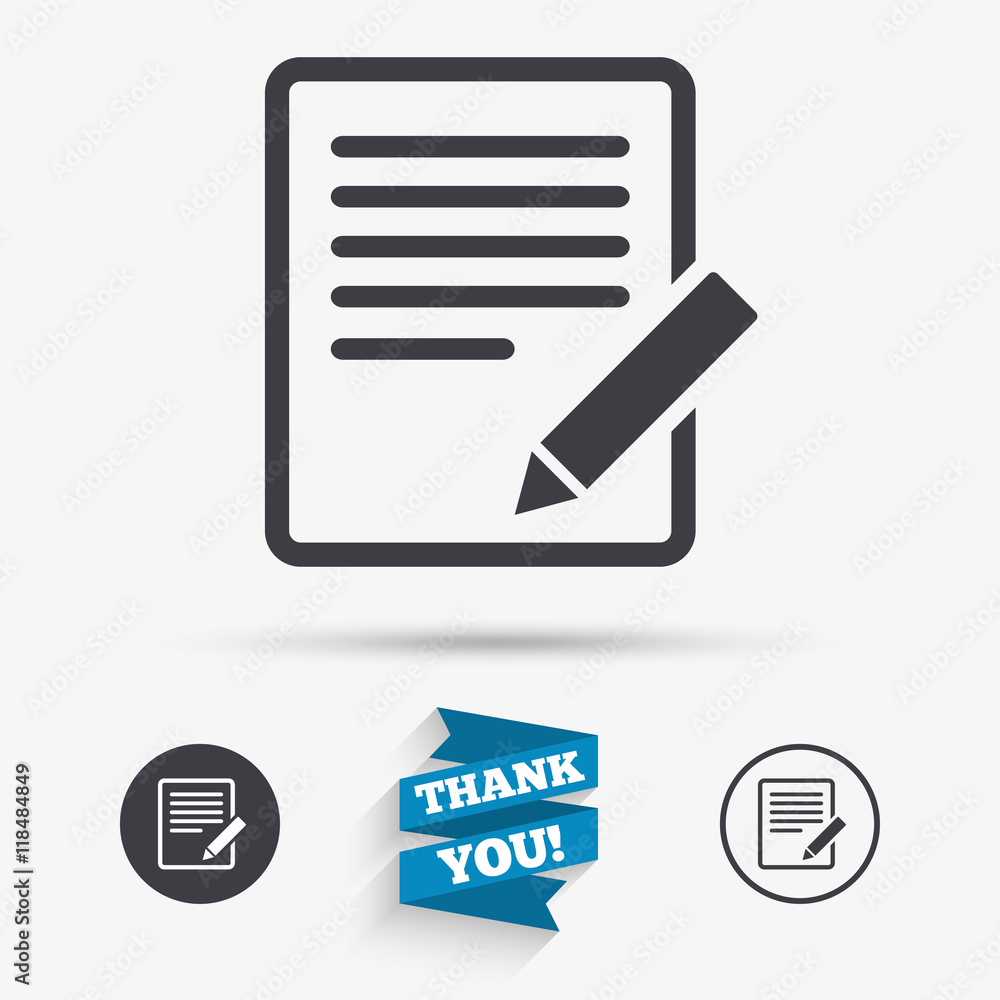 Poster edit document sign icon. edit content button.