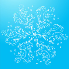 Vector illustration. White sea mandala on blue background hand drawn.