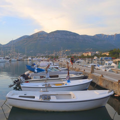Fototapeta na wymiar Boats in the in the bay of Bar, Montenegro
