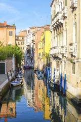 Venice, Italy, June, 21, 2016: Landscape with the image of channel in Venice, Italy