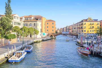 Venice, Italy, June, 21, 2016: Landscape with the image of channel in Venice, Italy