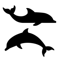 black silhouettes of dolphin