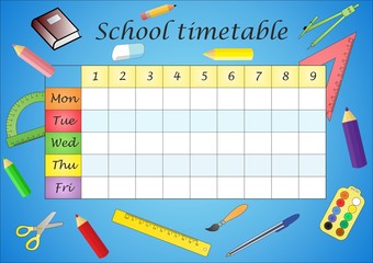 School timetable with school things