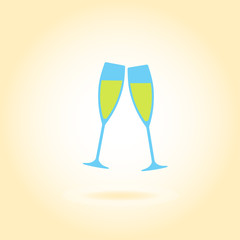 Two glasses of champagne or wine. Colorful cheers icon or sign. Vector illustration.