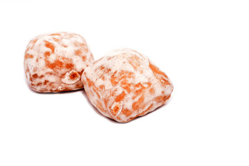 Pieces of gingerbread isolated on white background