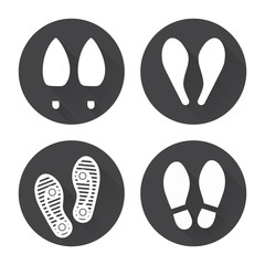 Flat footprint icons set with shadows vector