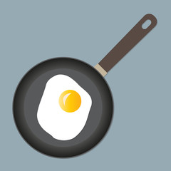 Fried egg on frying pan. Colorful vector illustration.
