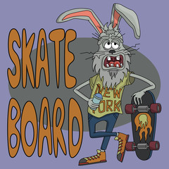 funny monster rabbit with skateboard