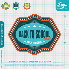 Vector illustration of poster Back to school fair with labels on the checkered background.