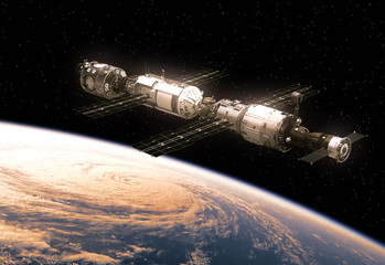 Obraz na płótnie Canvas International Space Station Orbiting Earth
