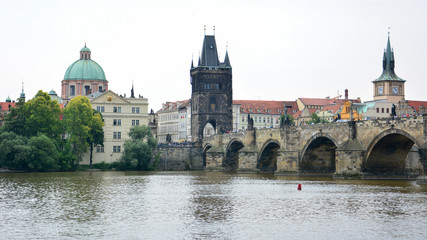 Fototapeta na wymiar Prague view with the Old Town and Charles Bridge