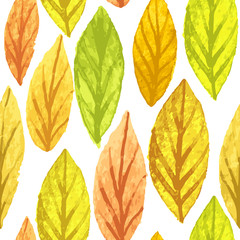 Colorful autumn leaves seamless pattern. Watercolor painting texture. Vector illustration