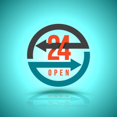 Arrow Circle Service 24 hour open Icon, Label or Sticker for Customer Service, Support or CRM Concept Isolated on White Background