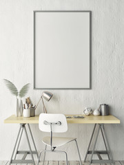 Mock up poster, work office idea, 3d illustration