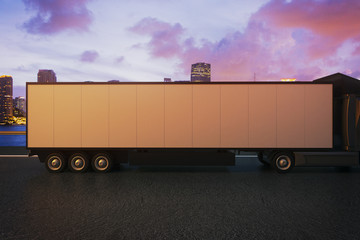 Truck trailer on night city background