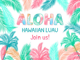 Fototapeta na wymiar Aloha, Hawaiian Party Template Invitation 