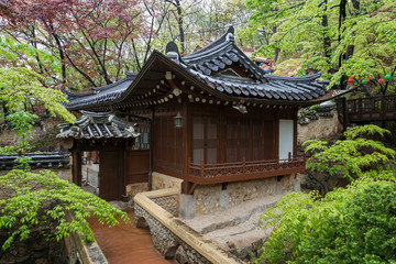 Gilsangheon - a wooden building, living quarters for master sunim (senior monks) at the Gilsangsa Temple in Seoul, South Korea.