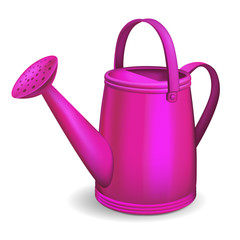 Pink watering can. Isolated on white background.