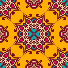 Damask vector festive yellow abstract seamless pattern