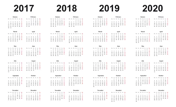 Kalender 2017, 2018, 2019, 2020, Vorlage, einfaches Stock Vector | Adobe Stock