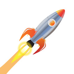 Rocket vector and technology space ship rocket cartoon icons. Speed galaxy fantasy rocket and futuristic spacecraft, astronaut modern element.