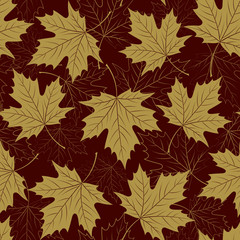 Fall leaf seamless pattern. Autumn foliage. Repeating golden color design. Vector illustration