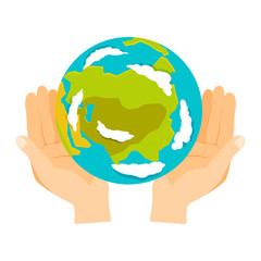 People holding earth. globe in hands concept of happy earth day eco friendly, help ecology, future life, natural. Earth in hands isolated on black background modern design vector conept