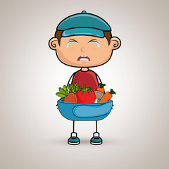 boy cry plate vegetables vector illustration graphic