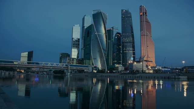 Moscow City from Night to Day. Moscow international business center. Timelapse