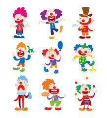 Clown character vector cartoon illustrations