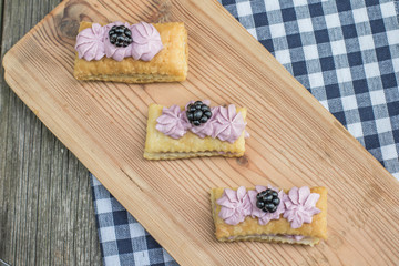 Top view on Puff pastry tasty with blackberry-mascarpone