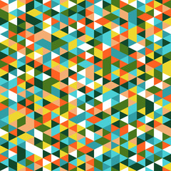 Retro style triangle pattern. Randomly colored triangles, vertical layout. Colors of meadow flowers. Abstract geometric vector background.