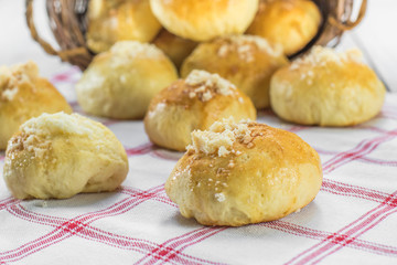 Czech Traditional Wedding Curds Cakes on the White-Red Cloth