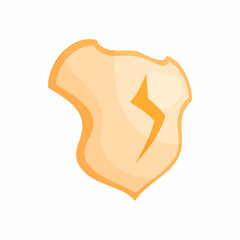 Shield with lighting symbol icon in cartoon style isolated on white background