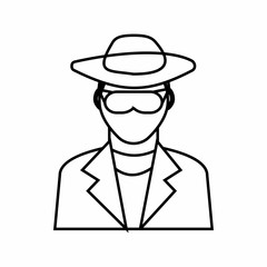 Detective icon in outline style isolated on white background. Police symbol