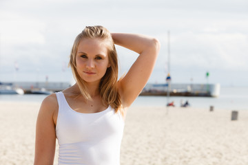 Portrait of beauty woman on marina