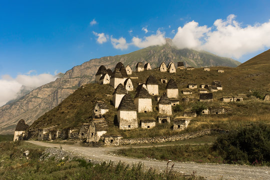 City of the dead: a necropolis near the village of Dargavs. in Caucasus mountains