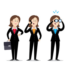 Set of businesswoman | Poses watching the time, talking with phone and  binoculars