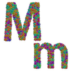 letter M made from bromeliad flowers isolated on white backgroun