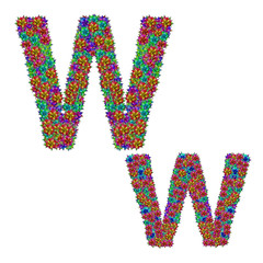 letter W made from bromeliad flowers isolated on white backgroun