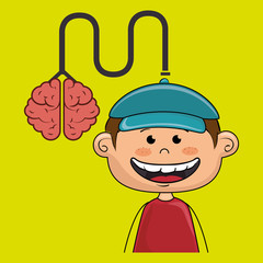 boy kid brain cable idea vector illustration graphic