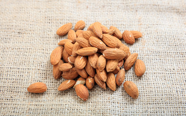 Almonds on a burlap