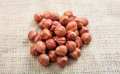 Hazelnuts on a burlap