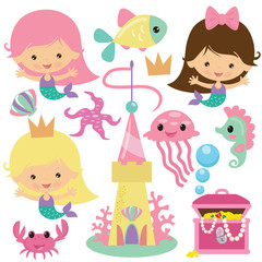 Cute mermaid vector illustration