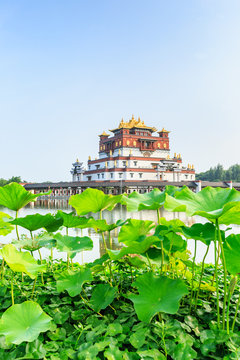  Traditional Tibetan Buddhism buildings scenery in wuxi lingshan,China