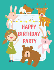 Birthday background with happy animals