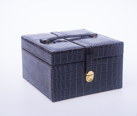 jewelry box or leather jewelery box on background.